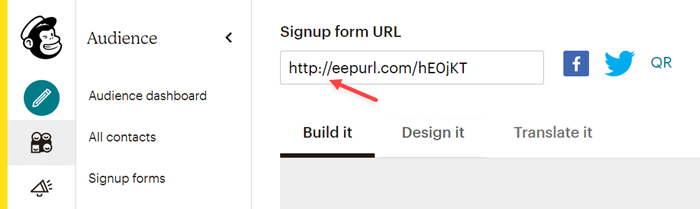 Copy signup form url