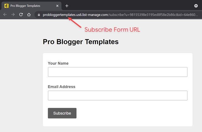 Copy subscribe form url