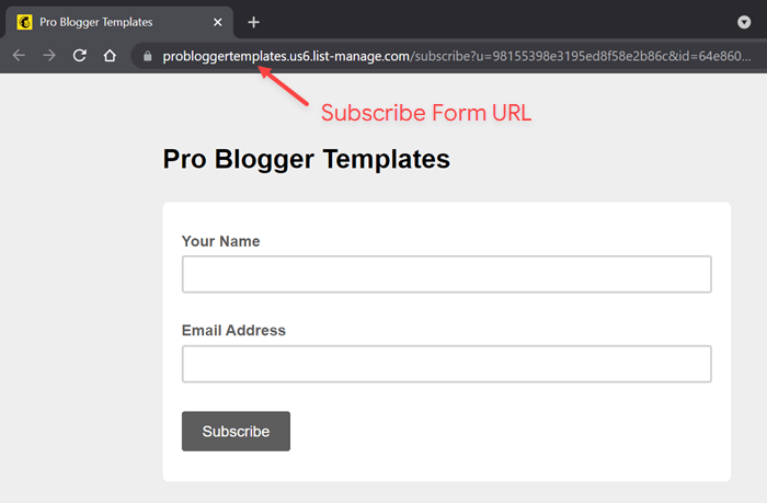 Copy subscribe form url